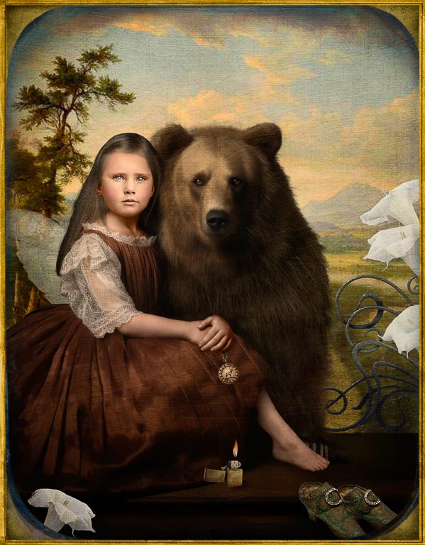 Those Who Wander by Corinne Geertsen is a picture of a girl and a bear holding a vigil.